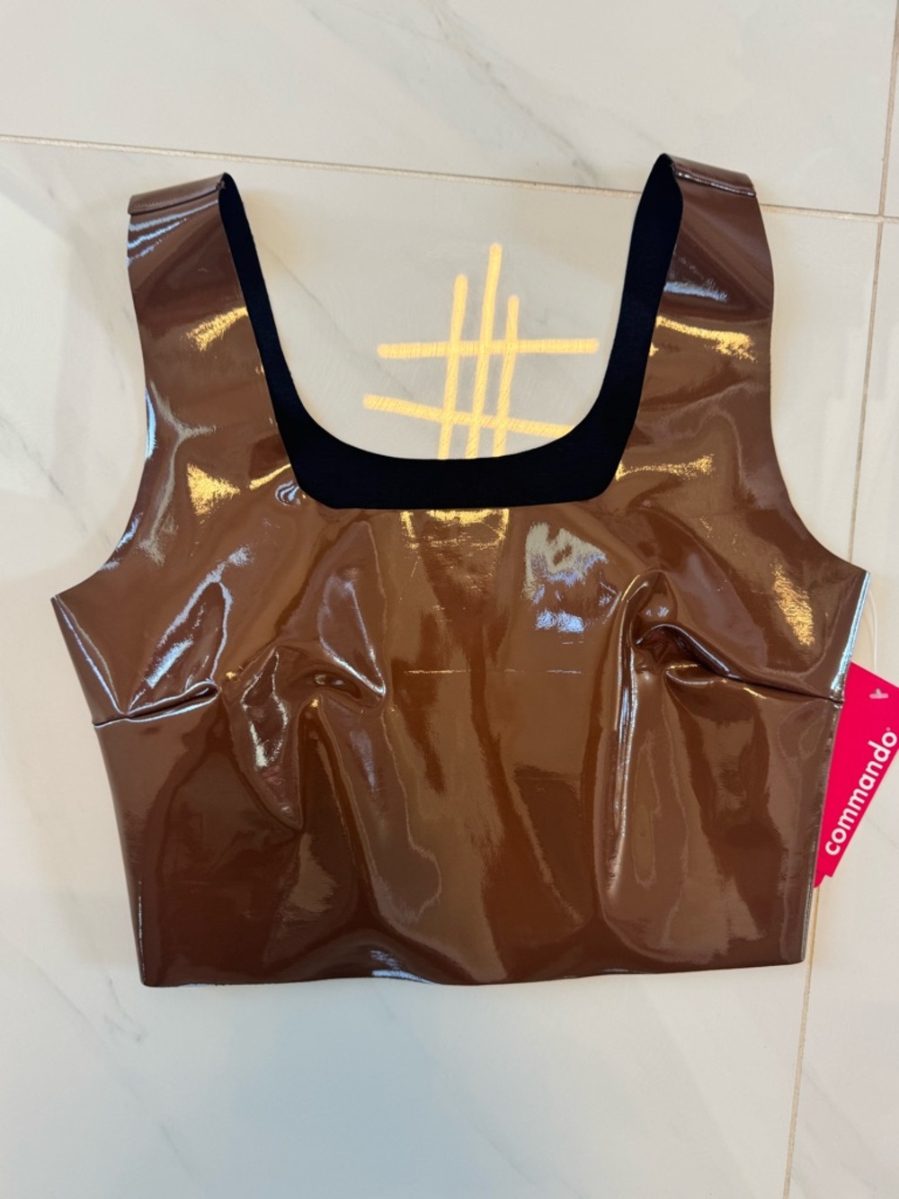 Commando Faux Patent Leather Crop Top Brown Vinyl Tank NWT XS/S - Picture 7 of 7